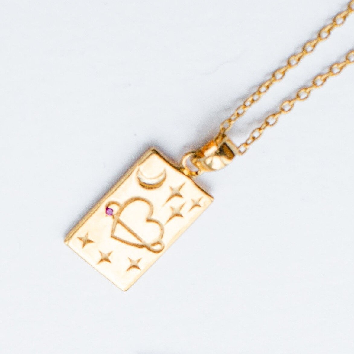 Gold Plated Square Tarot Card Amulet and Chain