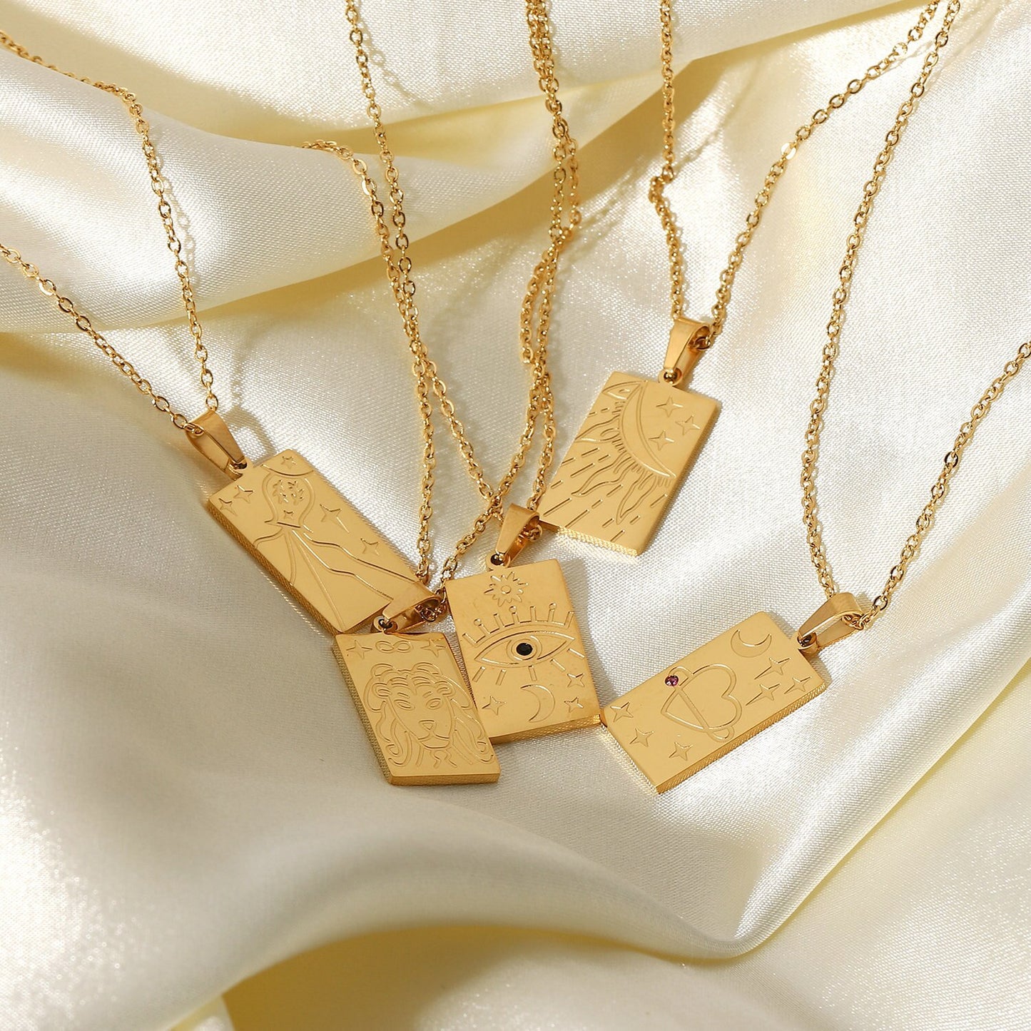 Gold Plated Square Tarot Card Amulet and Chain