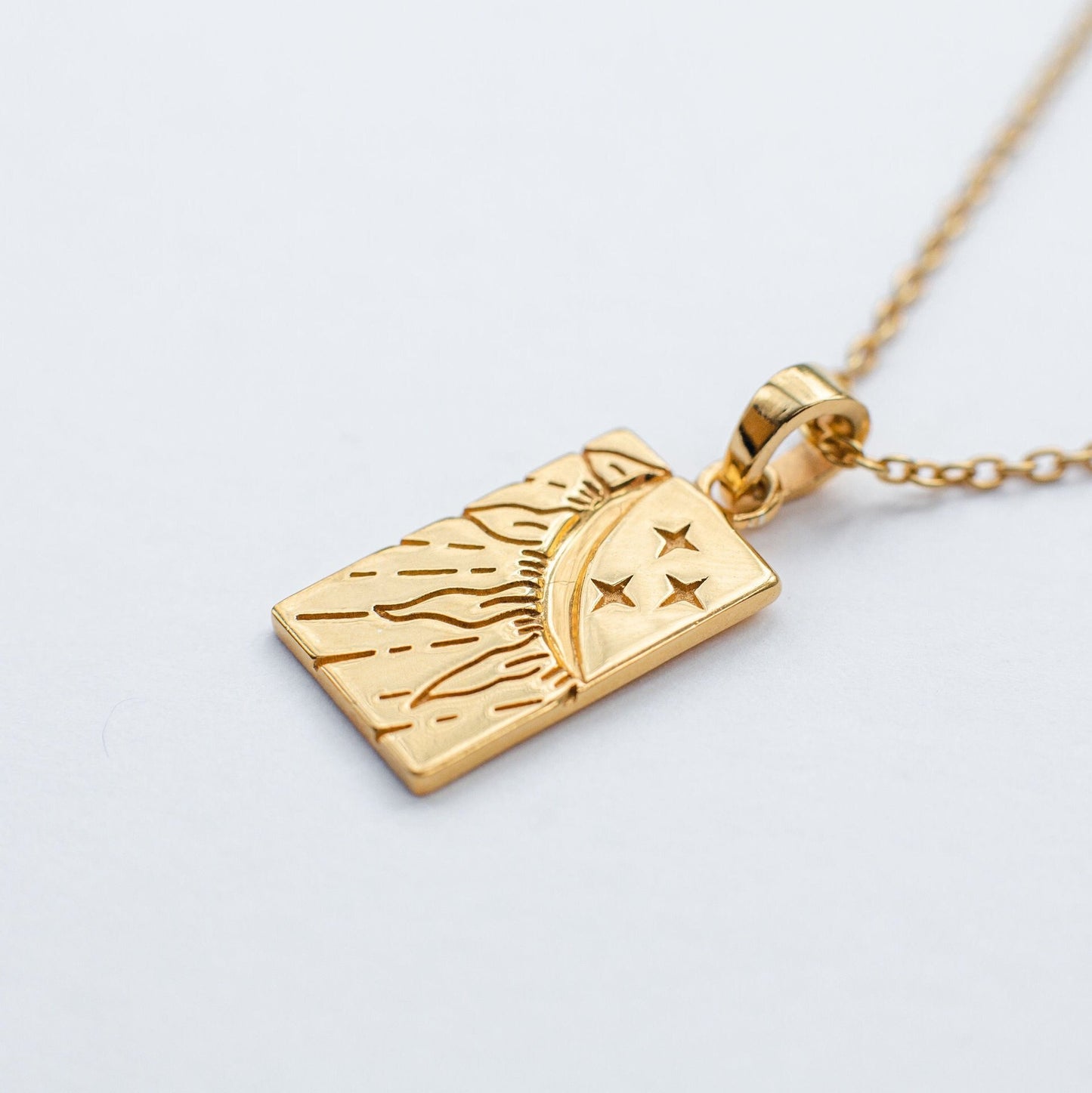 Gold Plated Square Tarot Card Amulet and Chain