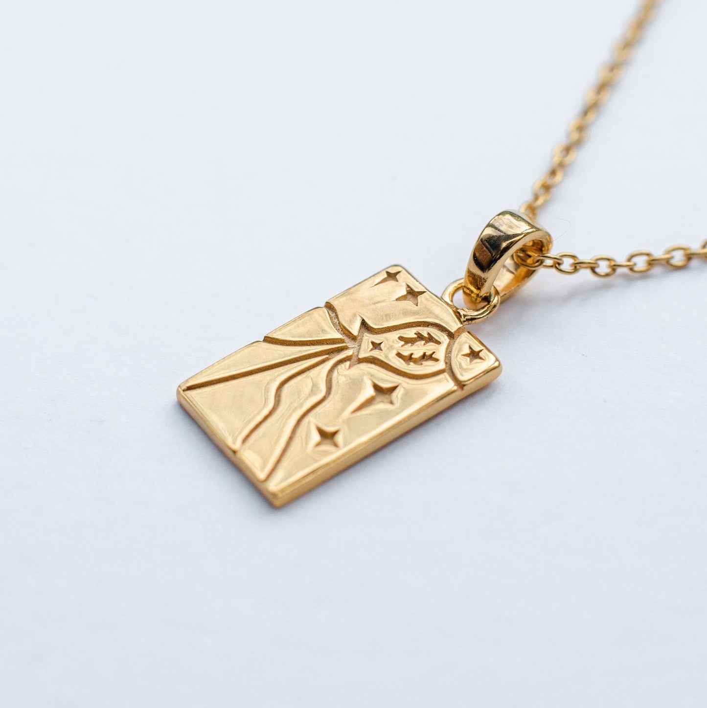 Gold Plated Square Tarot Card Amulet and Chain